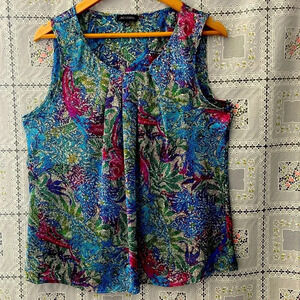 Women’s sleeveless blouse, shades of blues/greens/purple/pink, 100% polyester